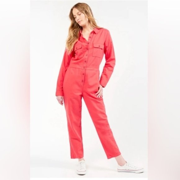 NEW Outerknown Utility Coveralls S.E.A Jumpsuit Coral Sz L - Picture 1 of 14